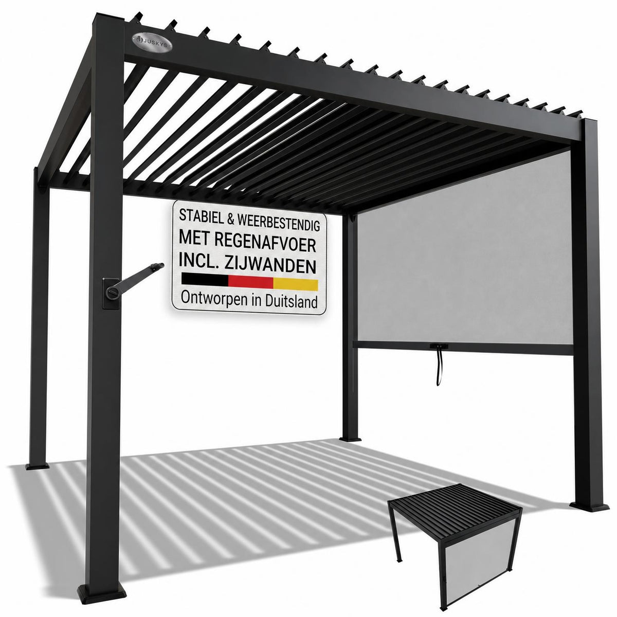Pergola Tahiti 3 x 3 m met 1 zijwand