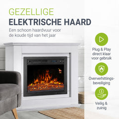 Elektrische haard met verwarming – vlameffect in meerdere standen
