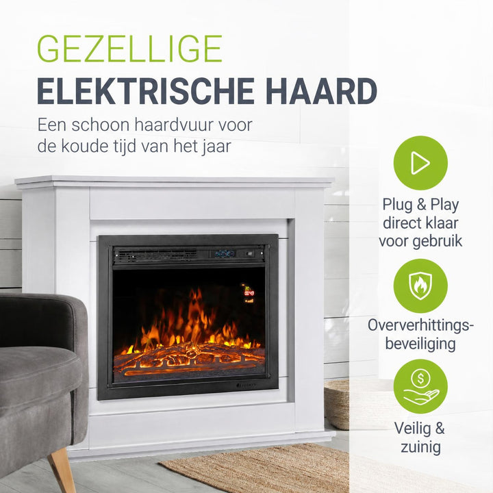 Elektrische haard met verwarming – vlameffect in meerdere standen