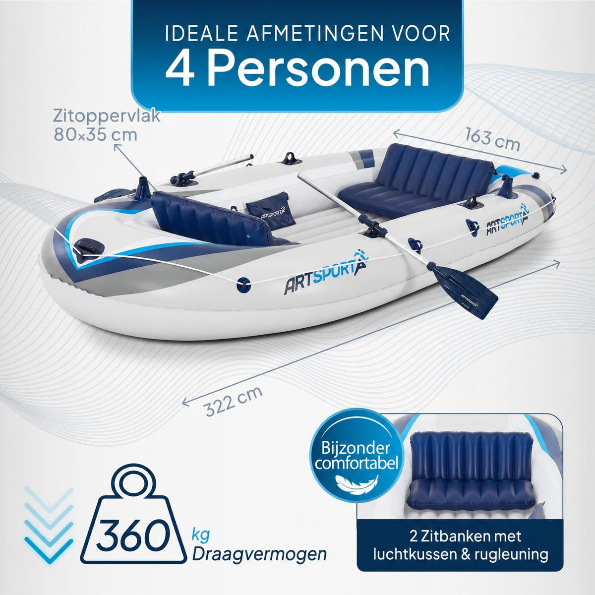Rubberboot 3,22 m – voor 4 personen, met 2 zitbanken