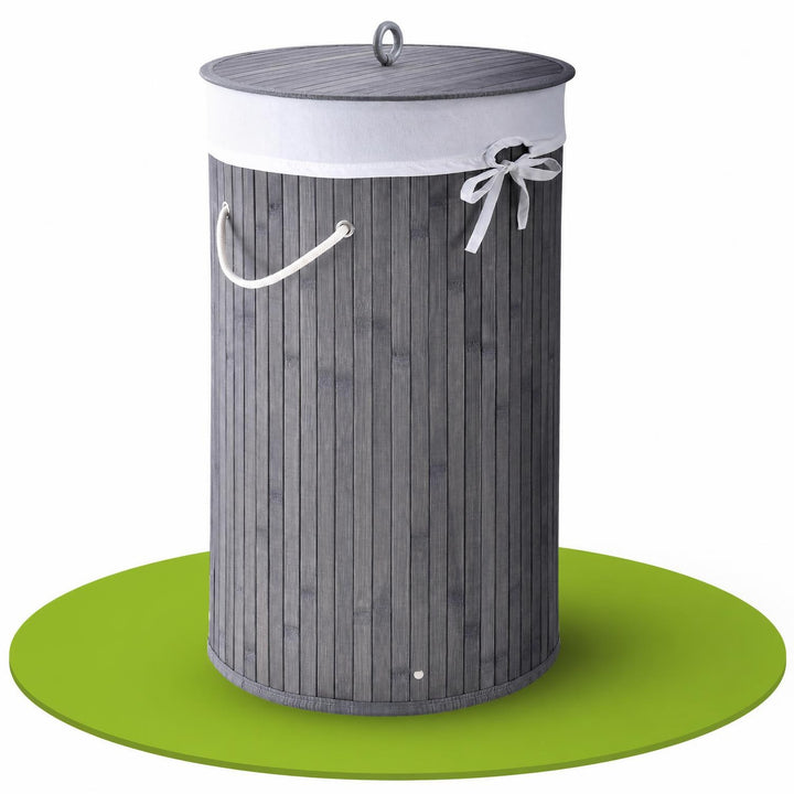 Bamboe wasmand Curly-Round – rond, 55 liter, met deksel