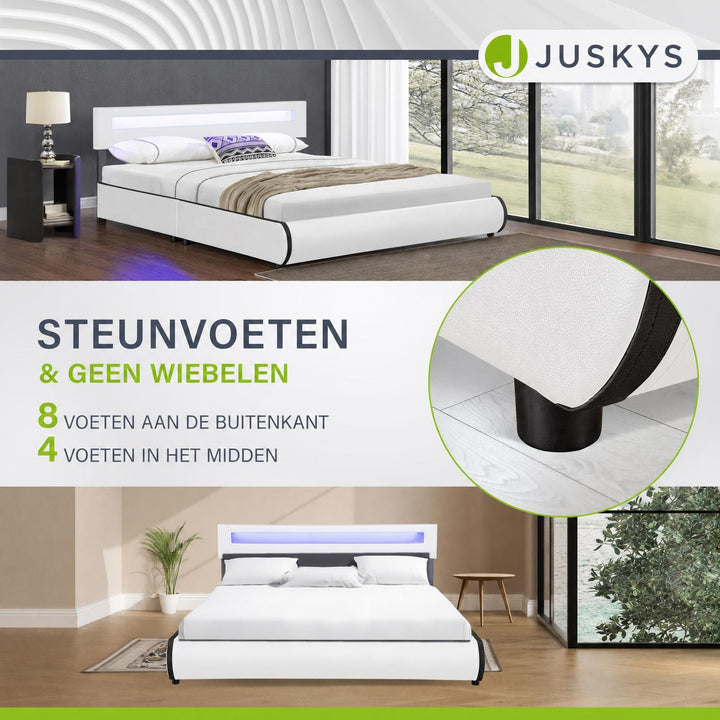 Gestoffeerd bed Sevilla 140x200 cm – wit, met LED-verlichting