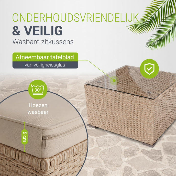Wicker loungeset Punta Cana – 3 personen, bank met glazen tafel