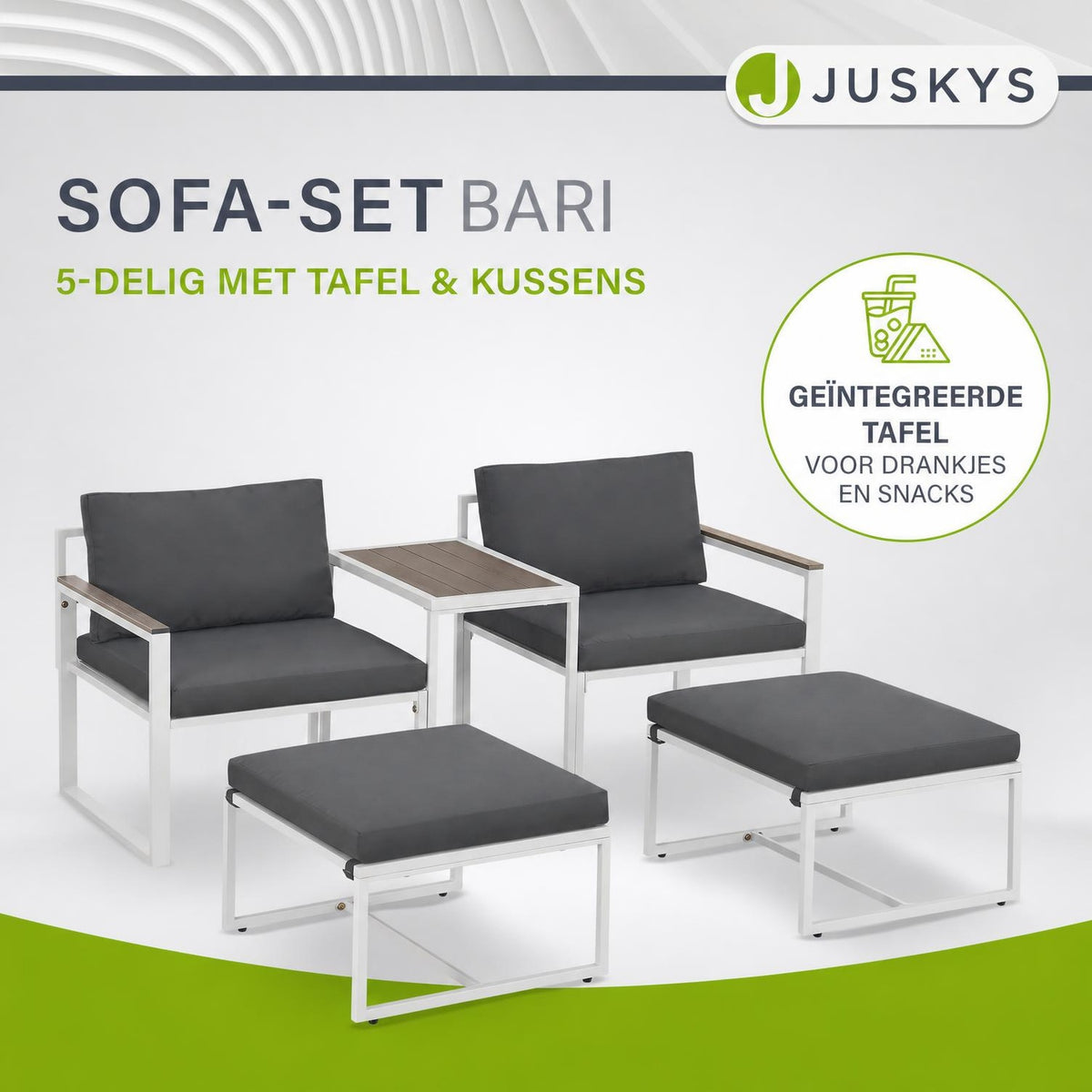 Wicker loungeset Bari – 5-delig voor 2 personen, grijs