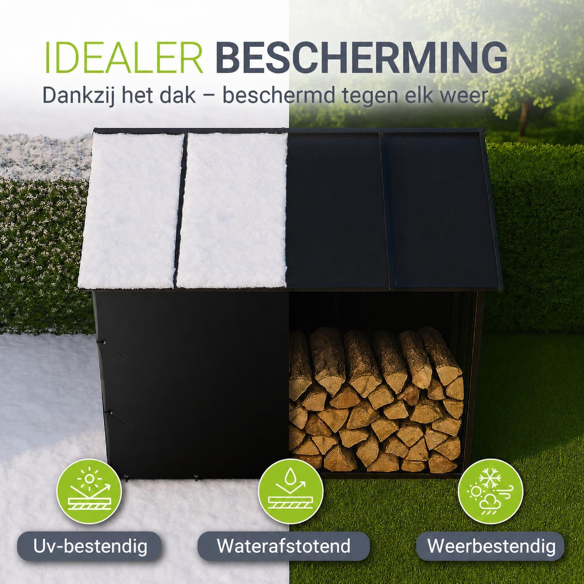 Haardhoutrek met dak – 185x70x185 cm, 2,4 m³ opslag