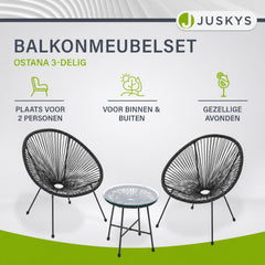 Balkonset Ostana – 3-delig, tafel en 2 loungestoelen