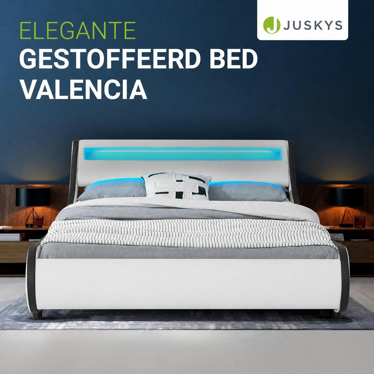 Gestoffeerd bed Valencia 140x200 cm – kunstleer met LED