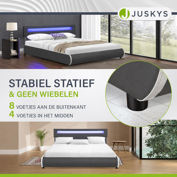 Gestoffeerd bed Sevilla 140x200 cm – wit, met LED-verlichting