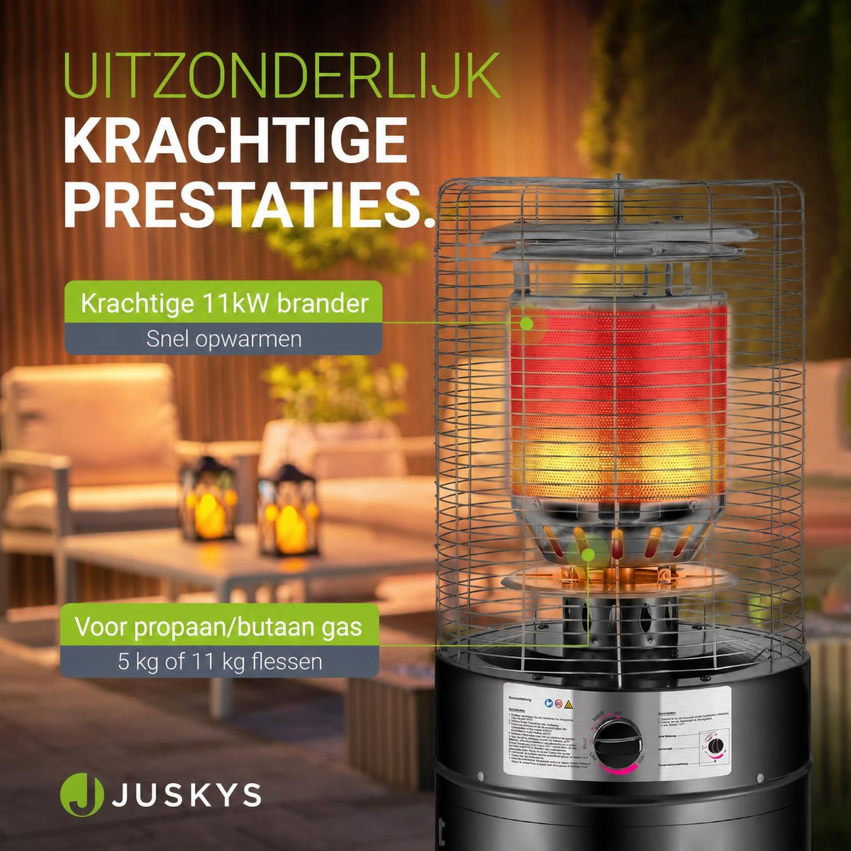 Gas terrasverwarmer Cuna – 11 kW, met kantelbeveiliging