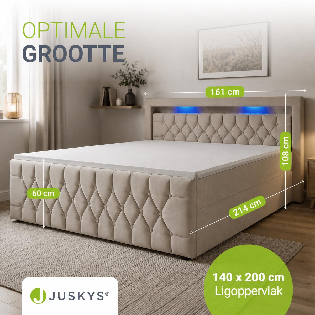 Boxspring Leona – fluweel, H4-binnenvering, topper en ledlicht