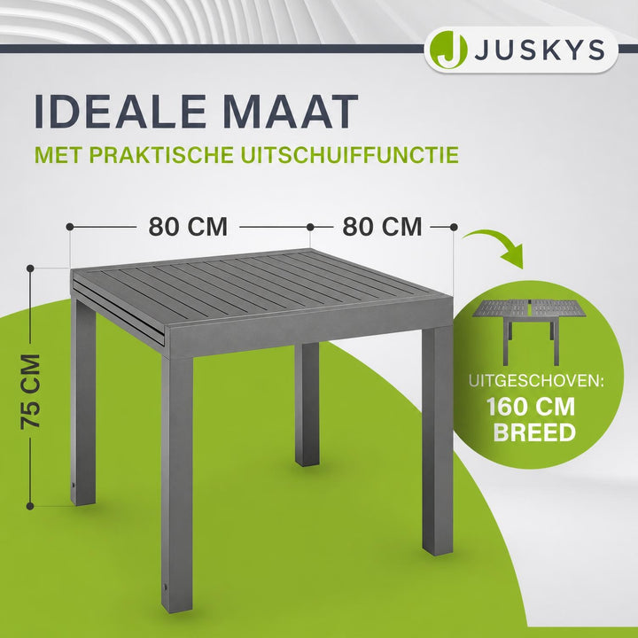 Tuintafel Laki – uitschuifbaar, aluminium, 70x70 cm