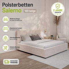Gestoffeerd bed Salerno 180x200 cm – ribstof, beige