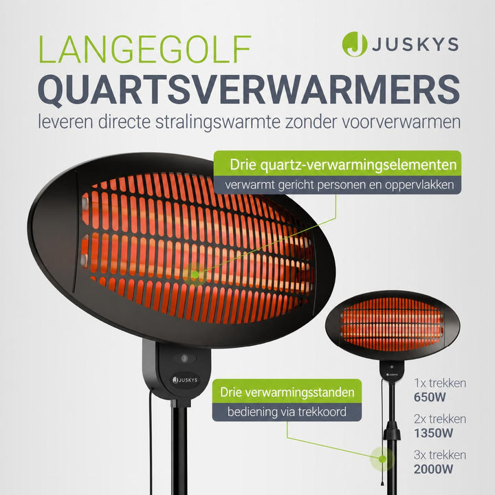 Infrarood terrasverwarmer 2000 W – 3 standen, in hoogte verstelbaar