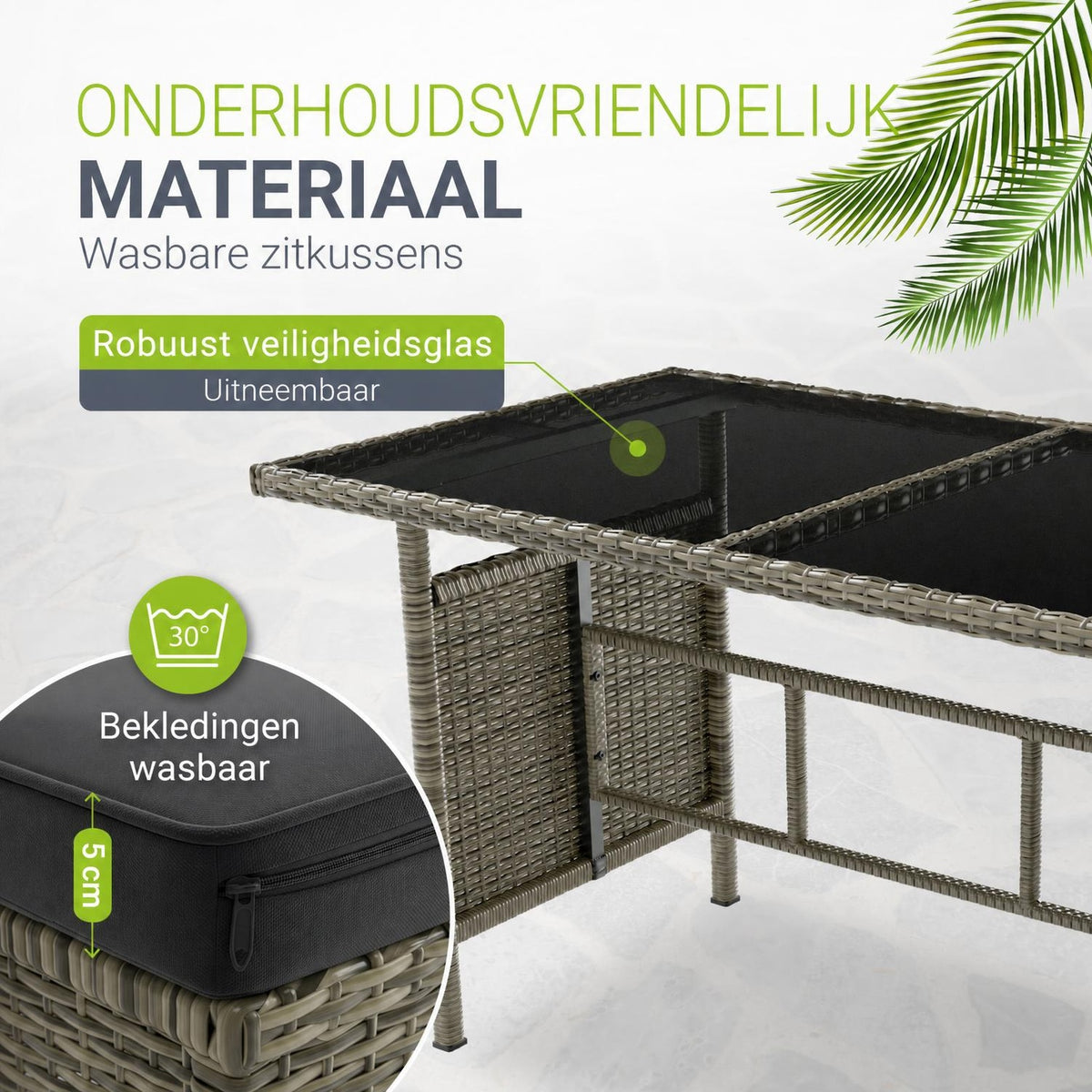 Wicker loungeset Manacor – 8 personen, hoekbank met 2 krukken