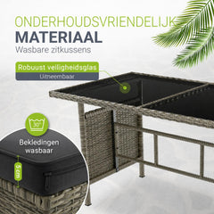 Wicker loungeset Manacor – 8 personen, hoekbank met 2 krukken