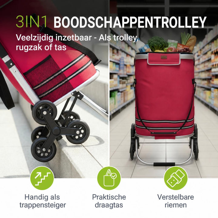 Boodschappentrolley met trapwielen – 56 liter, tot 30 kg