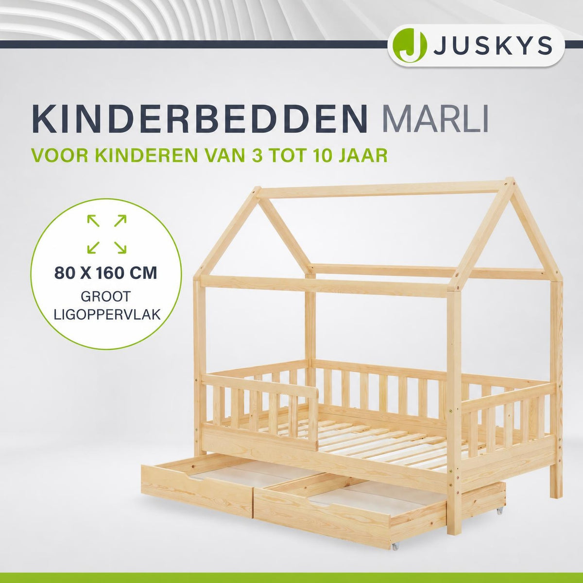 Kinderbed Marli 80x160 cm met bedlade – huisbed, wit