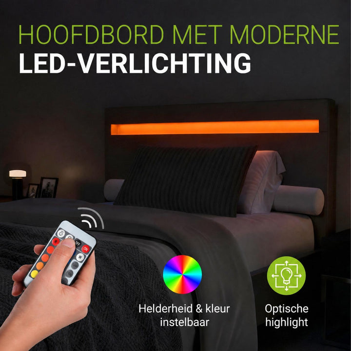 Gestoffeerd bed Paris 140x200 cm – wit, met LED en lattenbodem