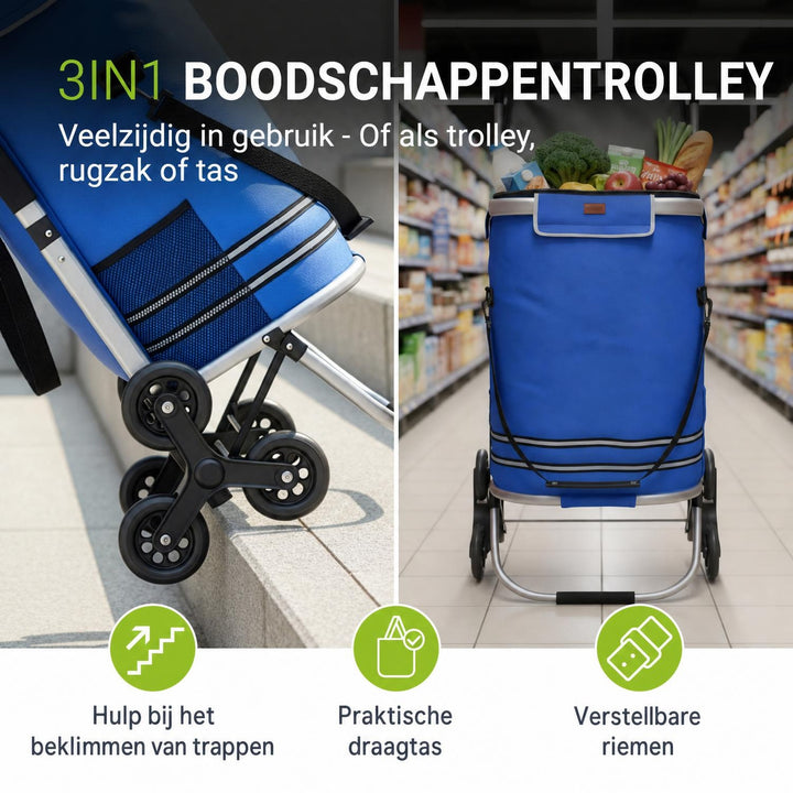 Boodschappentrolley met trapwielen – 56 liter, tot 30 kg