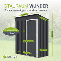 Metalen tuinhuis – verzinkt staal, lessenaarsdak, afsluitbaar
