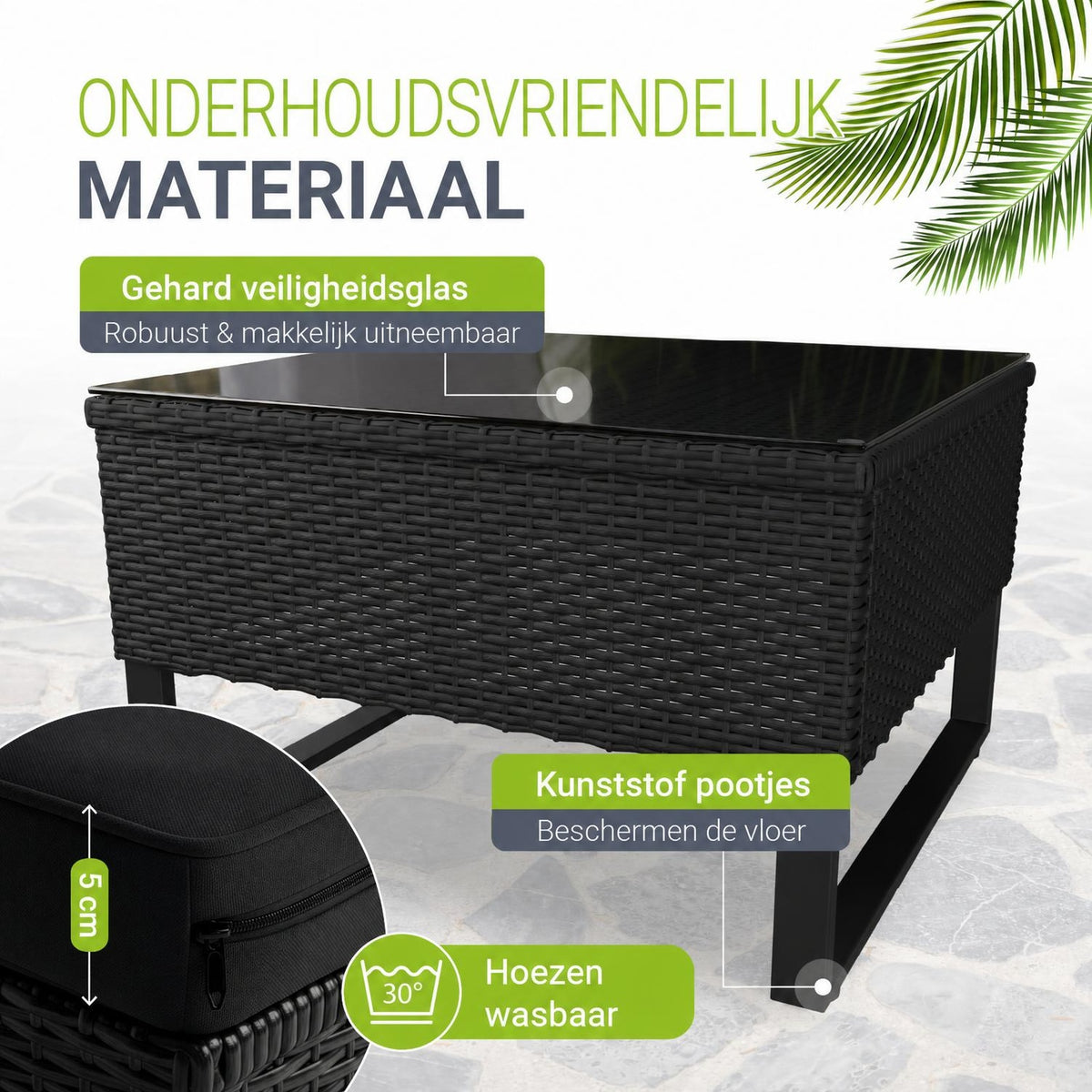 Wicker loungeset Santorini – 4 personen, modulair, kussenbox