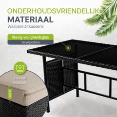 Wicker loungeset Manacor – 8 personen, hoekbank met 2 krukken