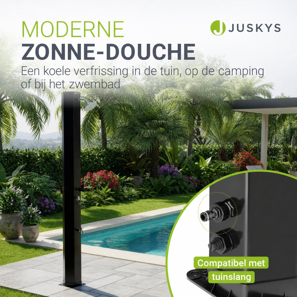 Zonnedouche Victoria 20 liter – zwenkbare regendouchekop, zwart