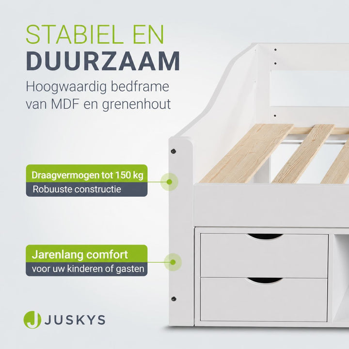 Opbergbed Nalu – 90x200 cm, 5 lades en lattenbodem