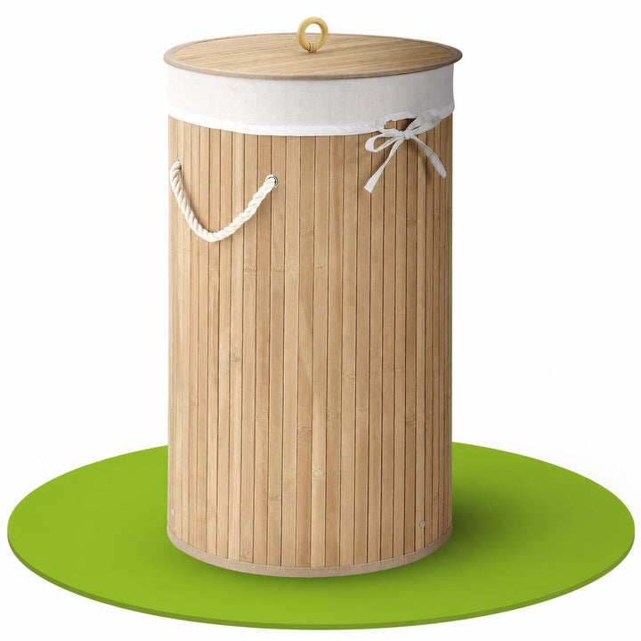 Bamboe wasmand Curly-Round – rond, 55 liter, met deksel