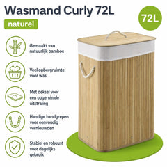Bamboe wasmand Curly – 72 liter, met deksel en waszak
