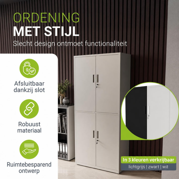 Metalen archiefkast – afsluitbaar, 3 verstelbare legplanken