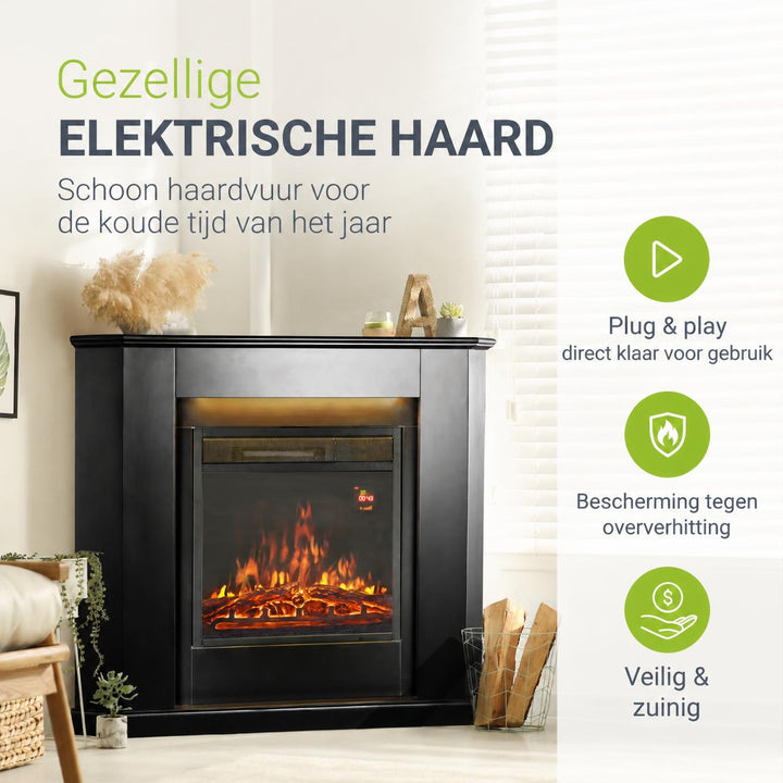 Elektrische haard met verwarming – vlameffect in meerdere standen
