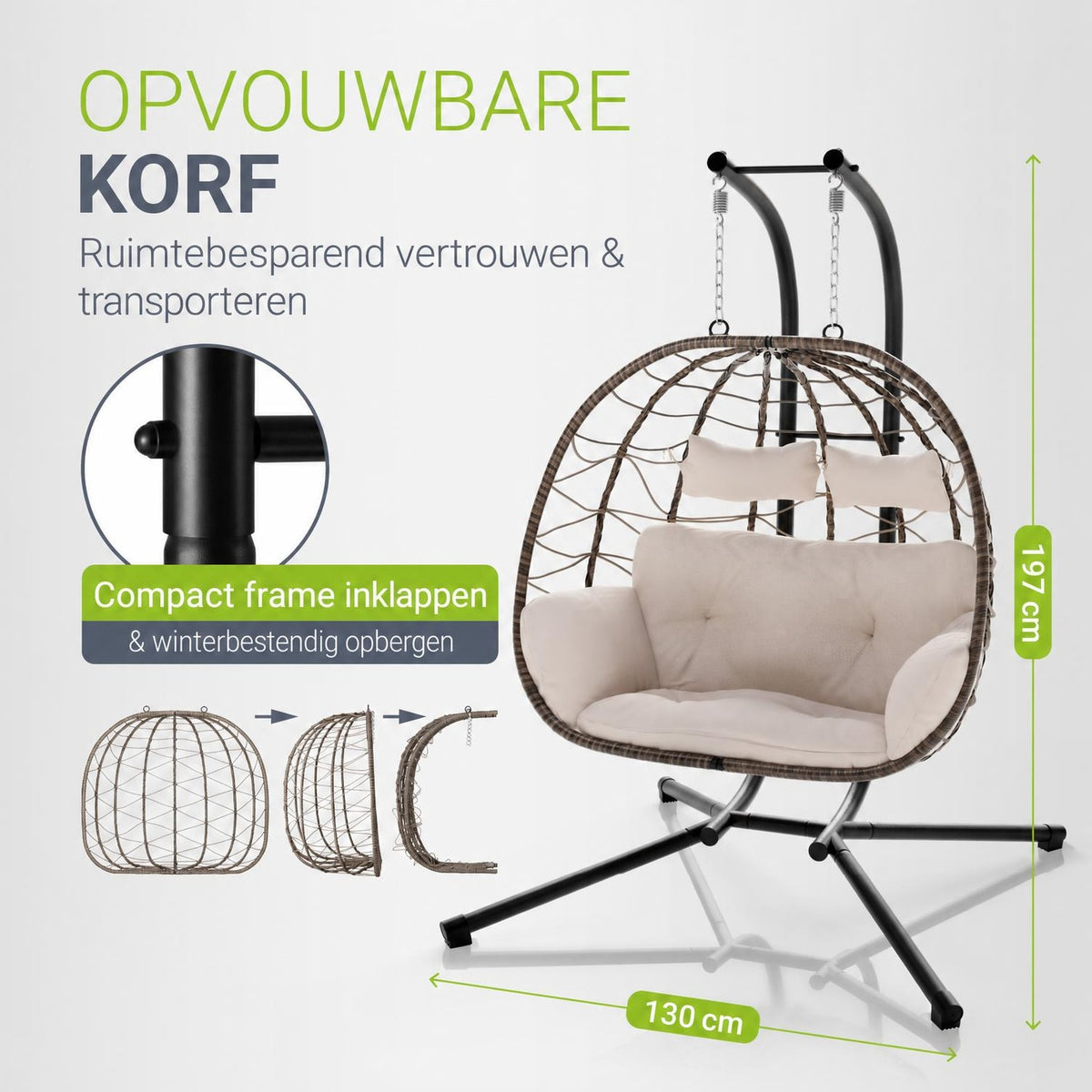 Dubbele hangstoel Aria van wicker – incl. standaard, 2 personen