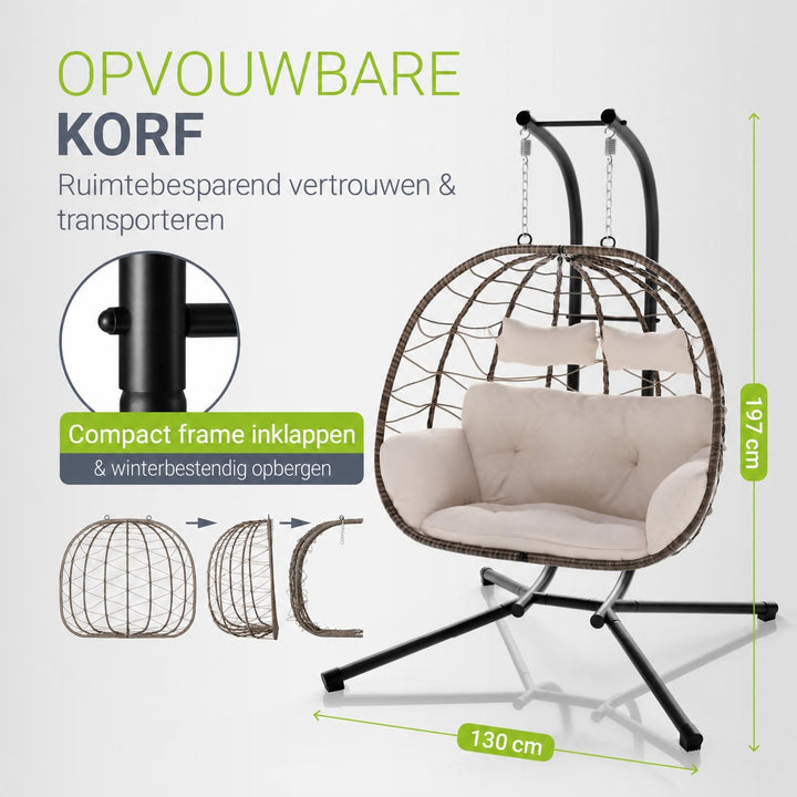 Dubbele hangstoel Aria van wicker – incl. standaard, 2 personen