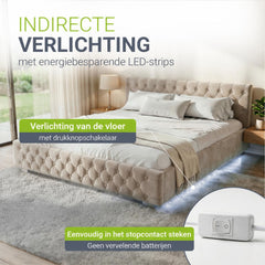 Gestoffeerd bed Nizza 120x200 cm – fluweel met LED en bedlade