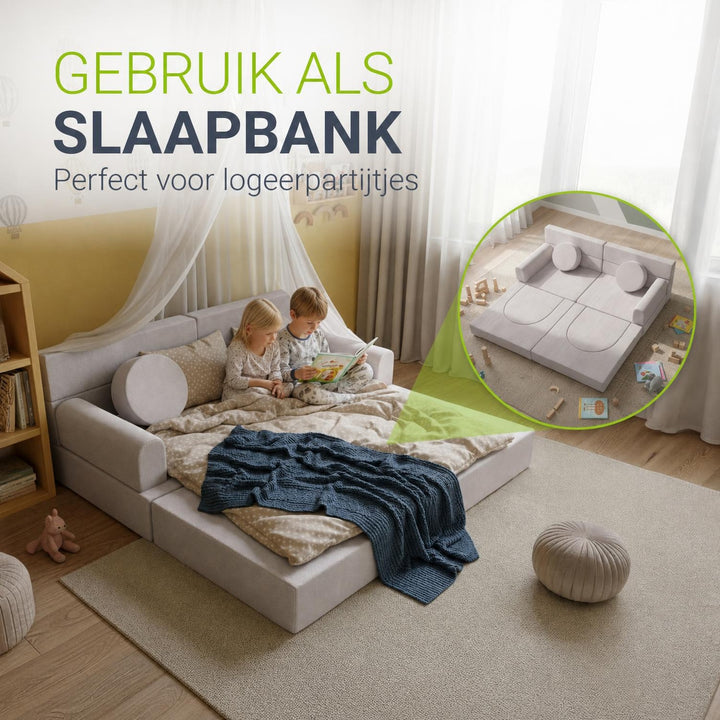 Speelbank Kayo van ribstof – modulair, met kussens, beige