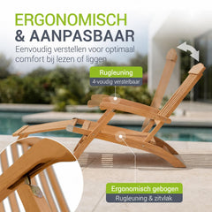 Ligbed Evia – inklapbaar acaciahout, verstelbare rugleuning