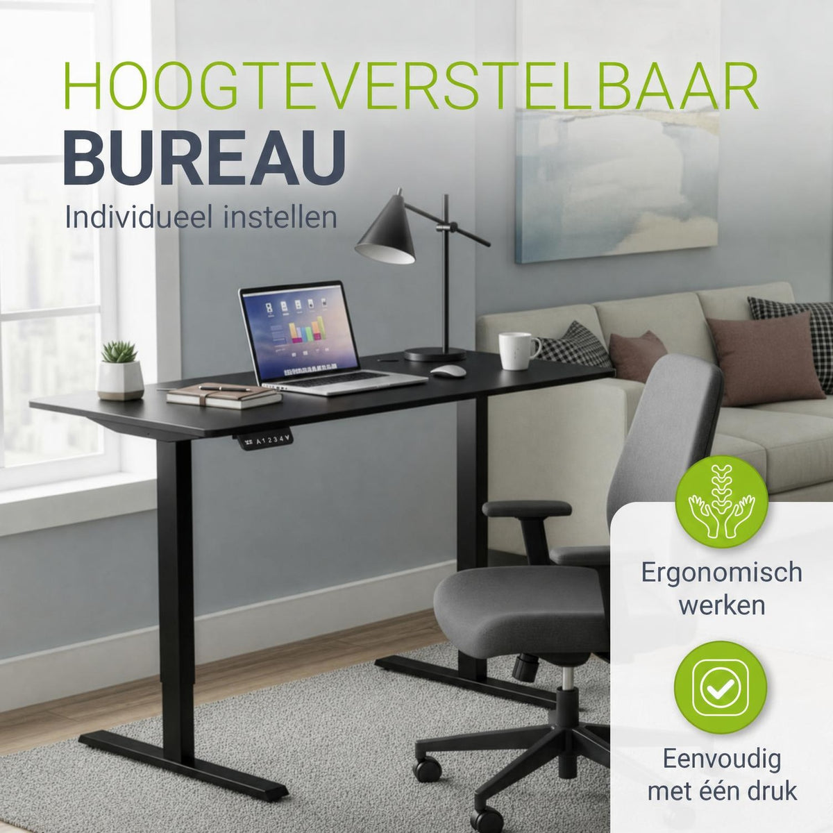 Bureau Office Stand 120x60 cm – elektrisch in hoogte verstelbaar