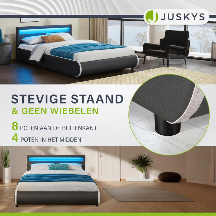 Gestoffeerd bed Sevilla 140x200 cm – wit, met LED-verlichting