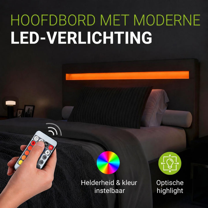 Gestoffeerd bed Paris 140x200 cm – wit, met LED en lattenbodem