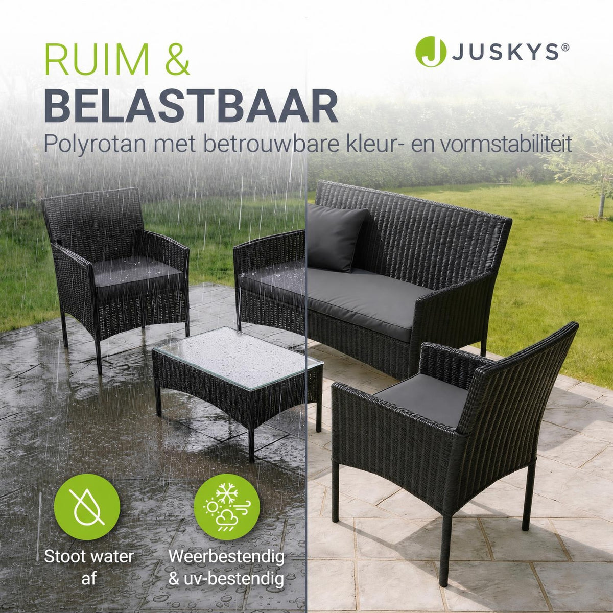 Wicker tuinset Fort Myers – 4 personen, 4-delig met tafel