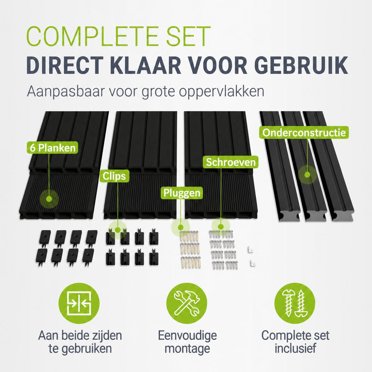 Composiet vlonderplanken antraciet – complete set, 2 tot 30 m²