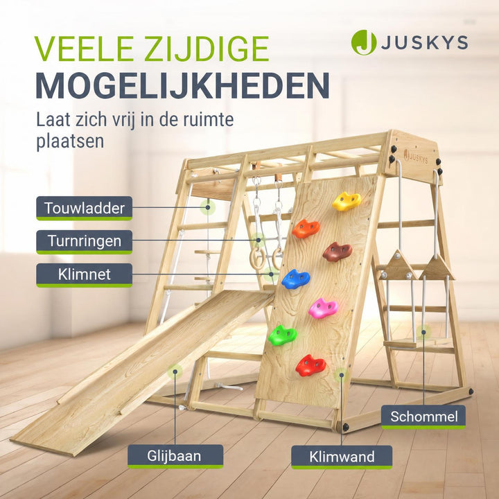 Indoor klimrek voor kinderen – met glijbaan, klimwand en ringen
