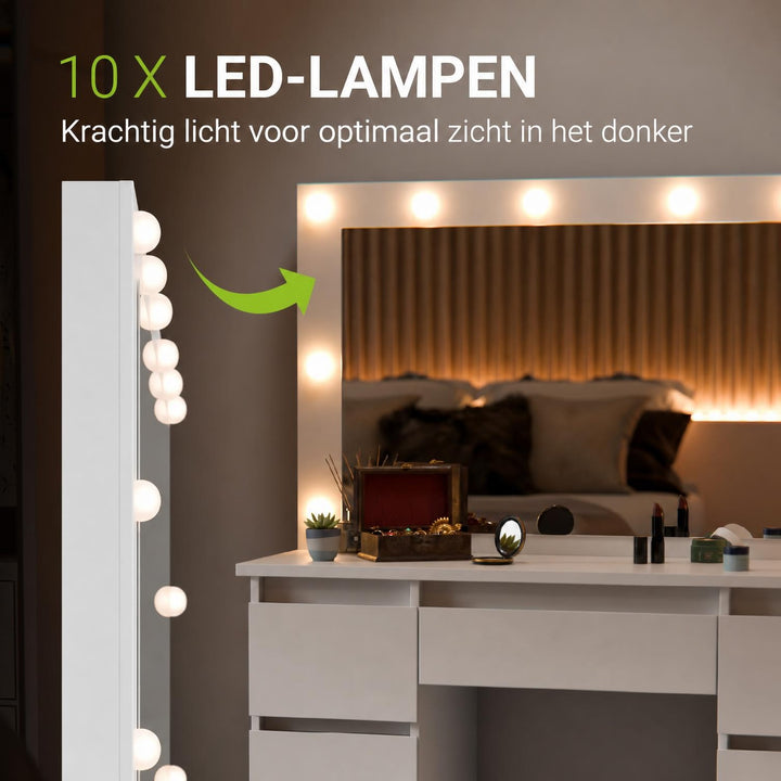 Kaptafel Lilia met LED-spiegel – 7 lades en opbergruimte