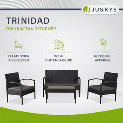 Wicker tuinset Trinidad – 4 personen, bank, 2 fauteuils en tafel