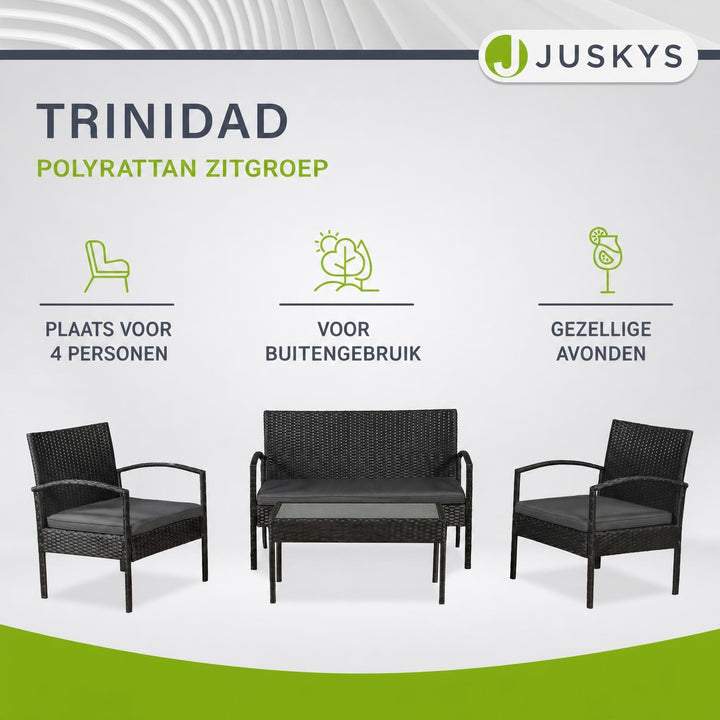 Wicker tuinset Trinidad – 4 personen, bank, 2 fauteuils en tafel