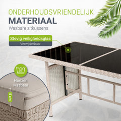 Wicker loungeset Manacor – 8 personen, hoekbank met 2 krukken