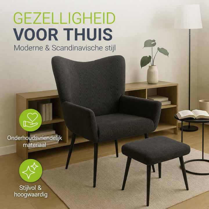 Oorfauteuil Odense – met of zonder voetenbank, tot 120 kg