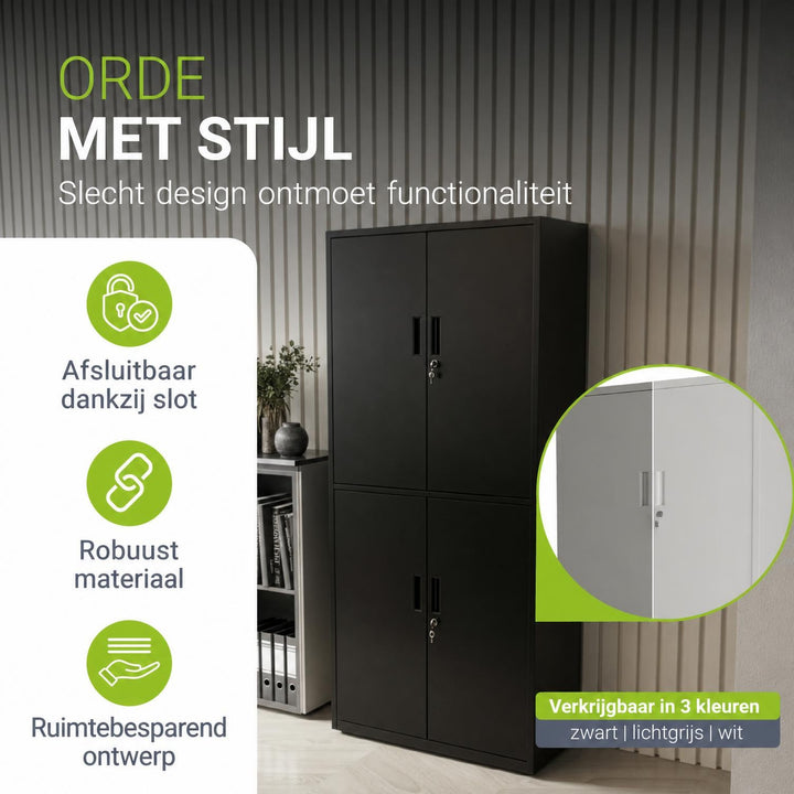 Metalen archiefkast – afsluitbaar, 3 verstelbare legplanken
