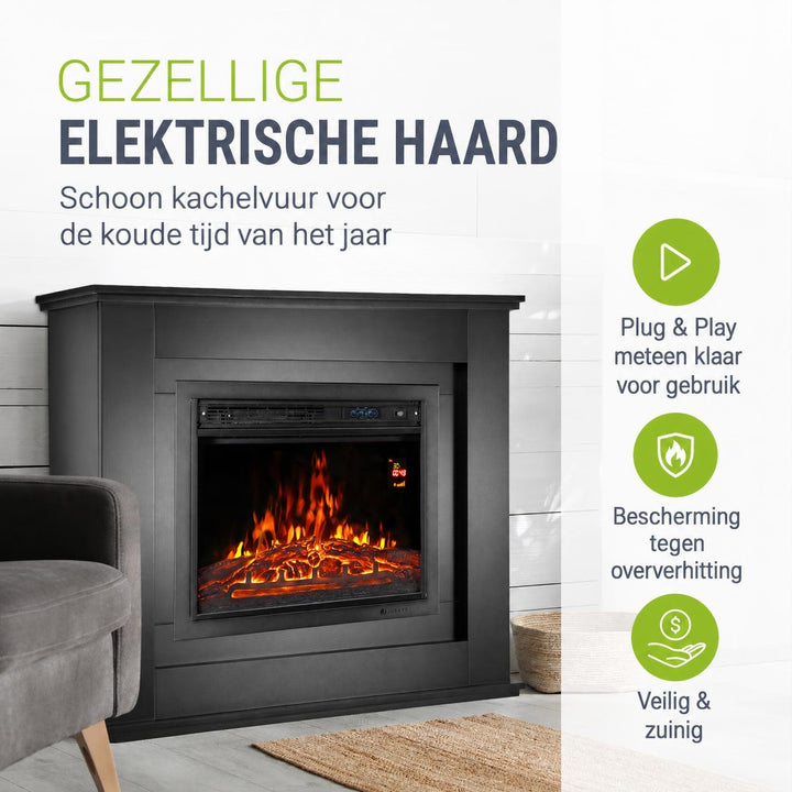 Elektrische haard met verwarming – vlameffect in meerdere standen